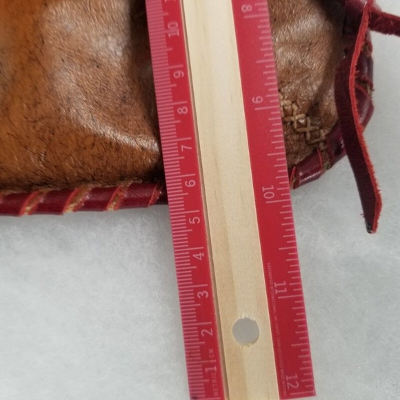 Ethnic Leather Boho Bag Brown & Burgundy 10"L x 10"W Crossbody Adjustable Strap - Picture 8 of 12